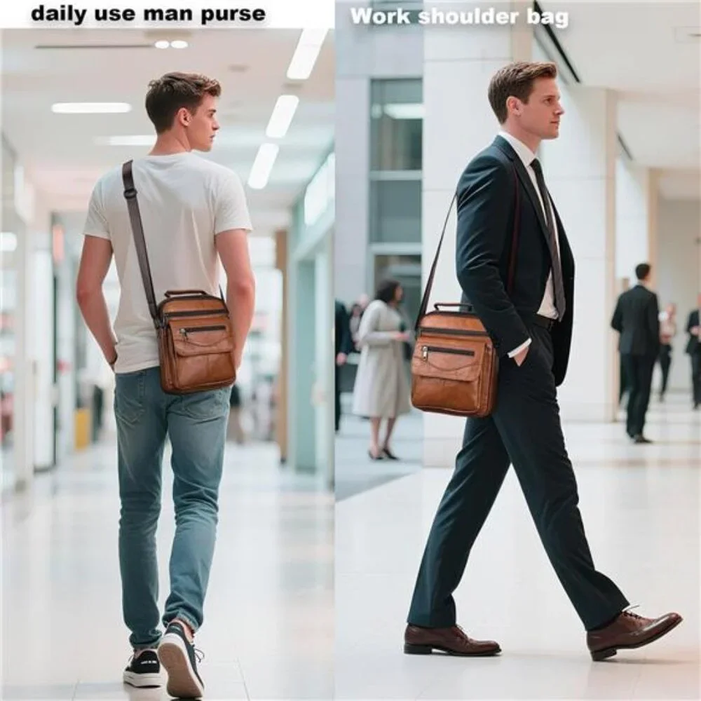 Genuine leather man purse mens crossbody sling bag small messenger